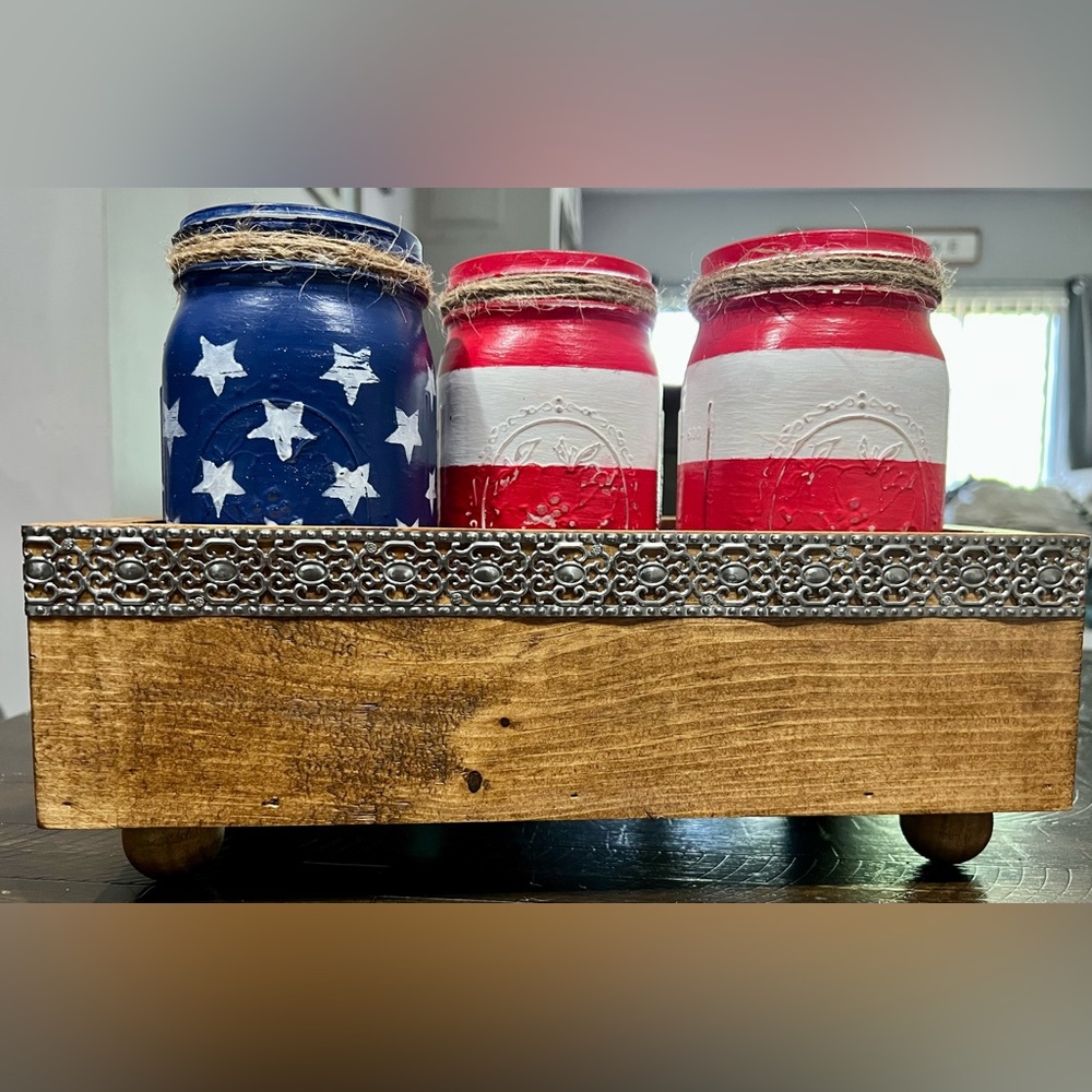 Rustic Mason Jar 4th of July Silverware Holders